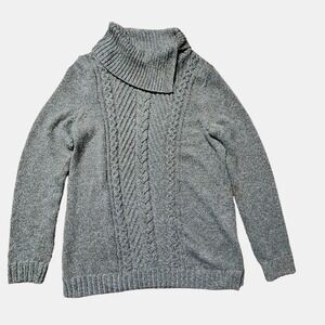 Talbots Split Cowl Neck Marled Cable Knit Poncho Sweater Womens‎ S Cotton Olive